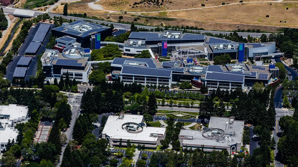 File photo: aerial view of the Googleplex campus in Mountain View, California, taken in 2013