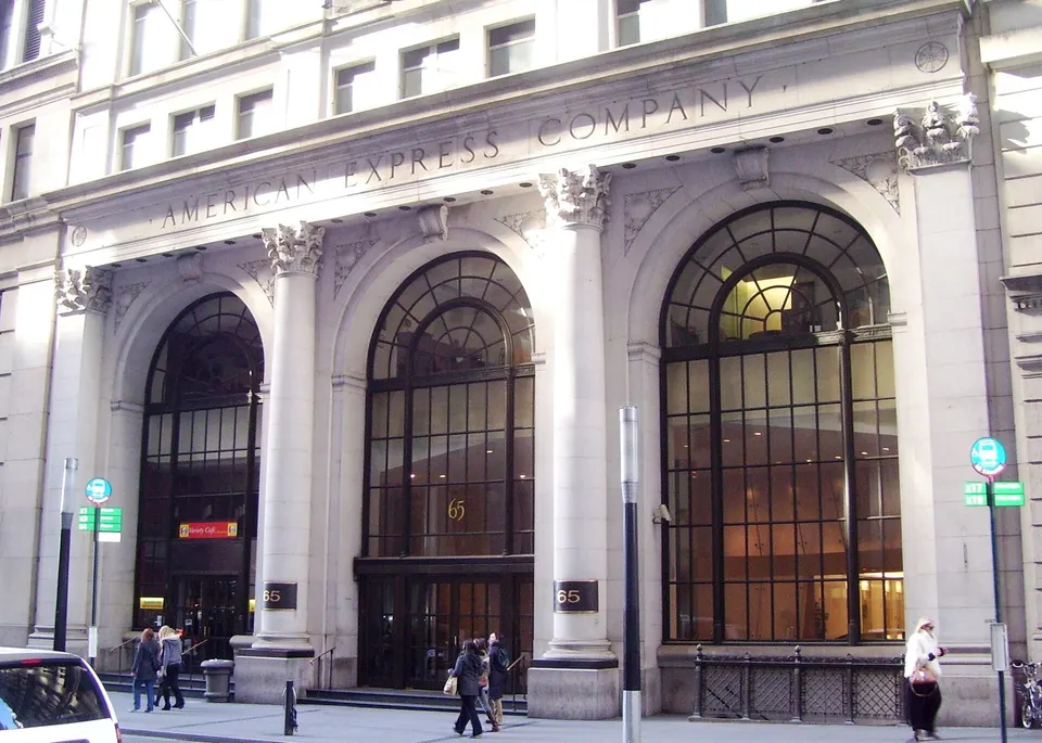 Contextual file photo of the entrance to the historic American Express Company Building at 65 Broadway in Manhattan
