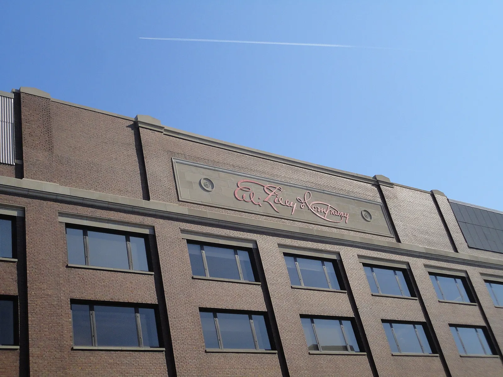 Contextual file photo of the Eli Lilly and Company signage on a brick building