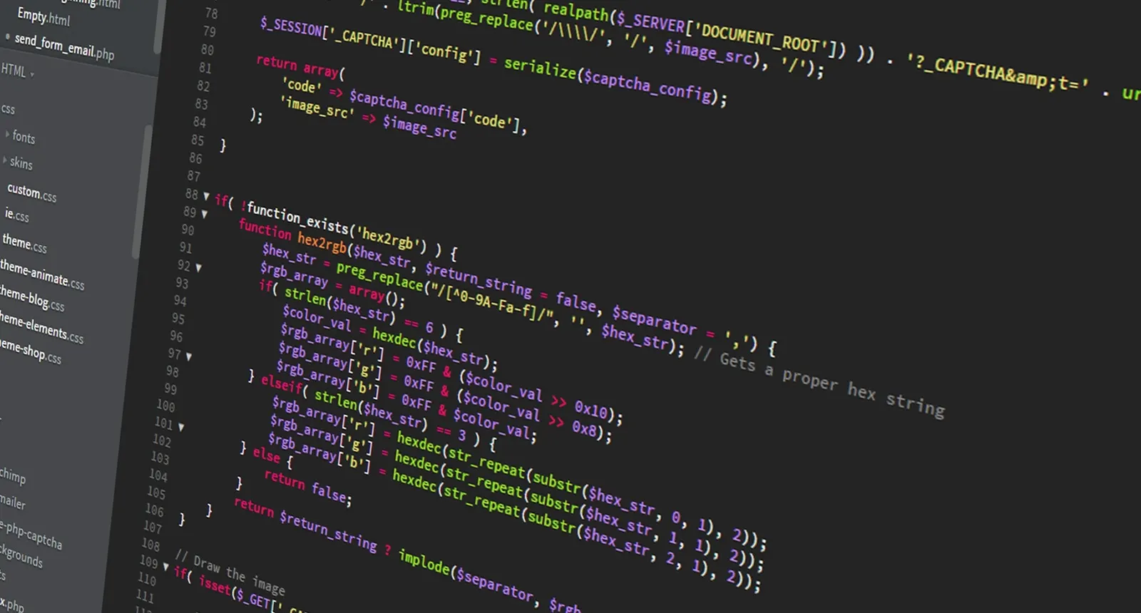 Contextual file photo of PHP source code on a code editor screen
