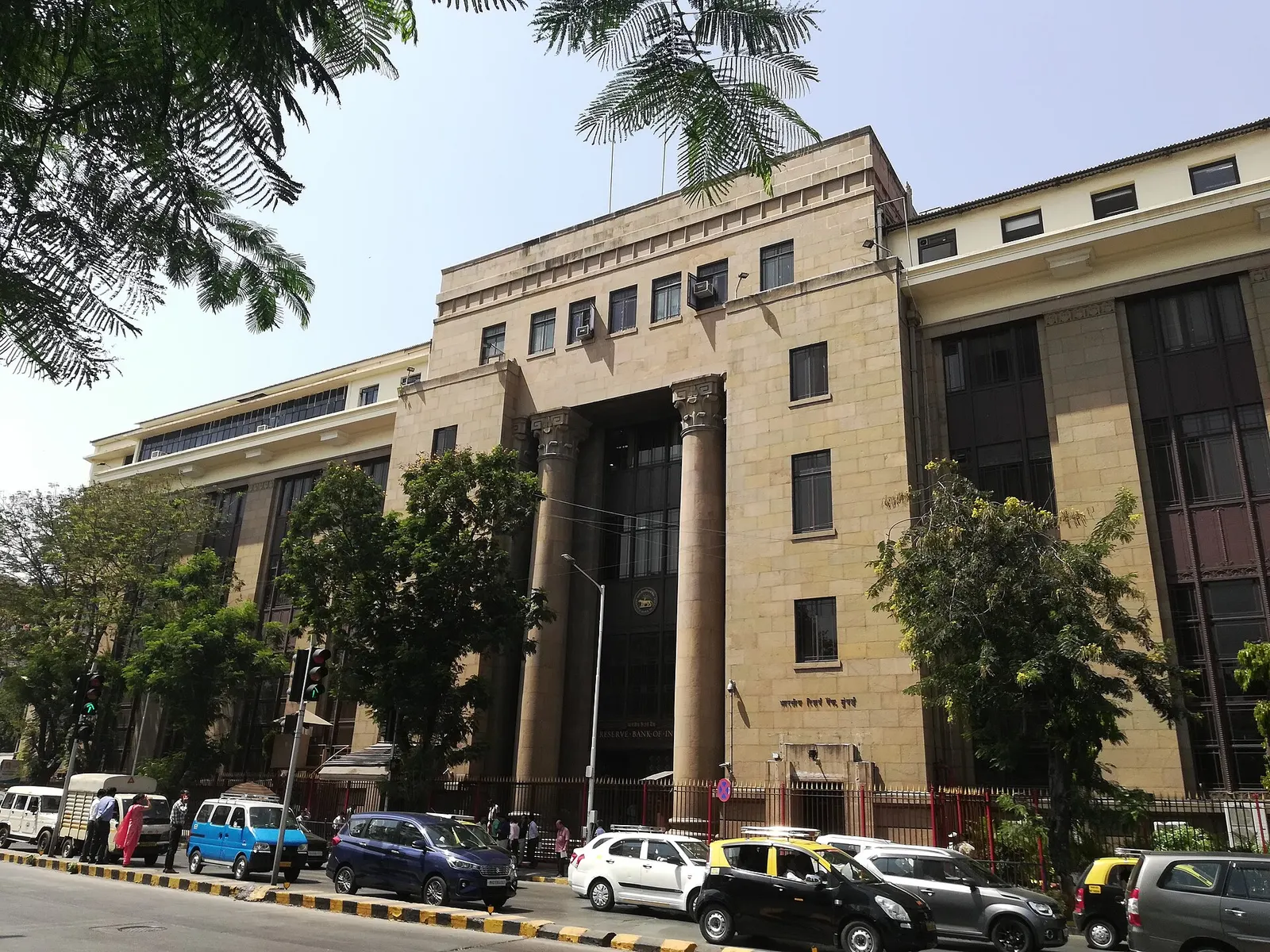 File photo of the Reserve Bank of India building in Mumbai, with the bank's emblem above the entrance